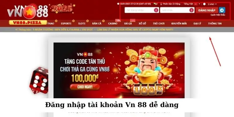 Đăng nhập tài khoản Vn 88 dễ dàng